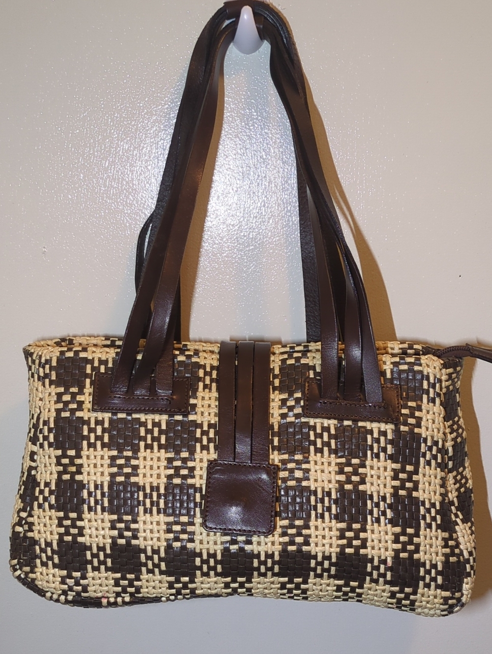 PANCANI FIRENZE Woven Check Shoulder Bag w/ Dark Brown Trim NOW ONLY $65